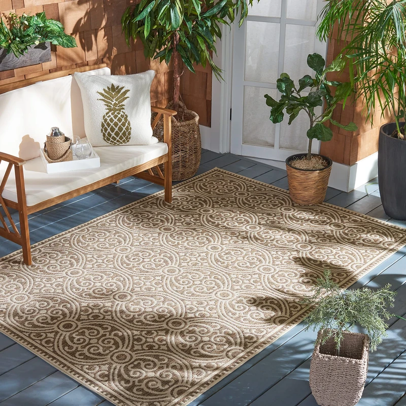 Safavieh Medallion Indoor/Outdoor Woven Rectangle Area Rug, Beachhouse Collection, BHS134, in Cream / Beige, 122 X 183 cm for Garden, Patio or Any Outdoor Space