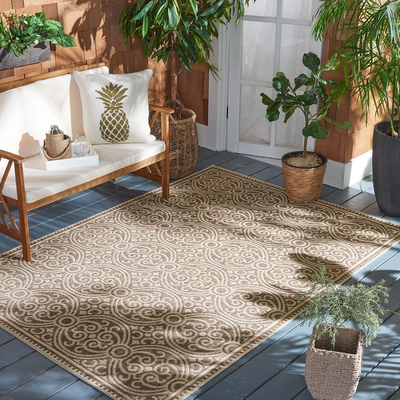 Safavieh Medallion Indoor/Outdoor Woven Rectangle Area Rug, Beachhouse Collection, BHS134, in Cream / Beige, 79 X 152 cm for Garden, Patio or Any Outdoor Space
