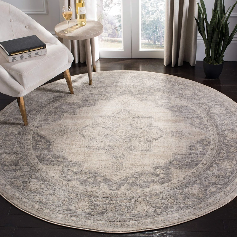 Safavieh Traditional Rug for Living Room, Dining Room, Bedroom - Brentwood Collection, Short Pile, in Cream and Grey, 160 x 160 cm