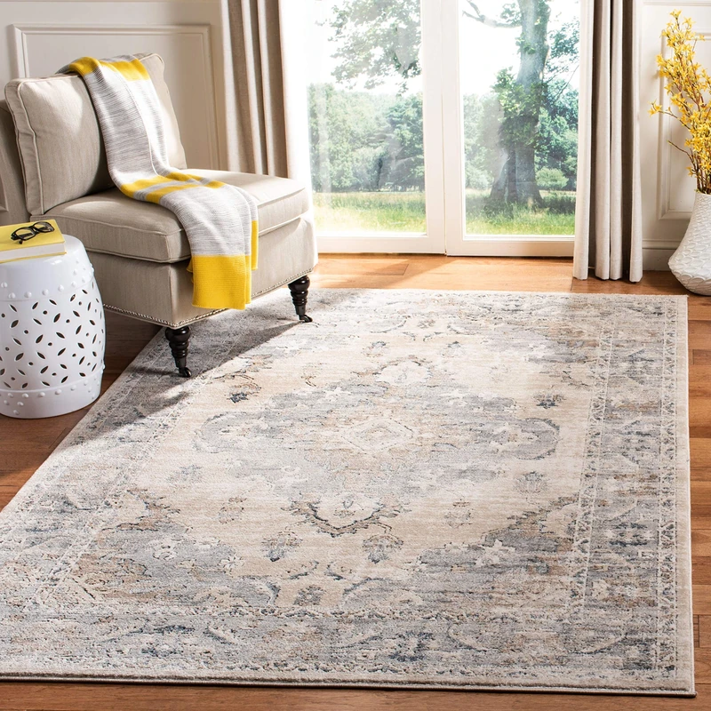 Safavieh Classic Indoor Woven Rectangle Area Rug, Oregon Collection, ORE898, in Beige/Grey, 155 X 229 cm for Living Room, Bedroom or Any Indoor Space