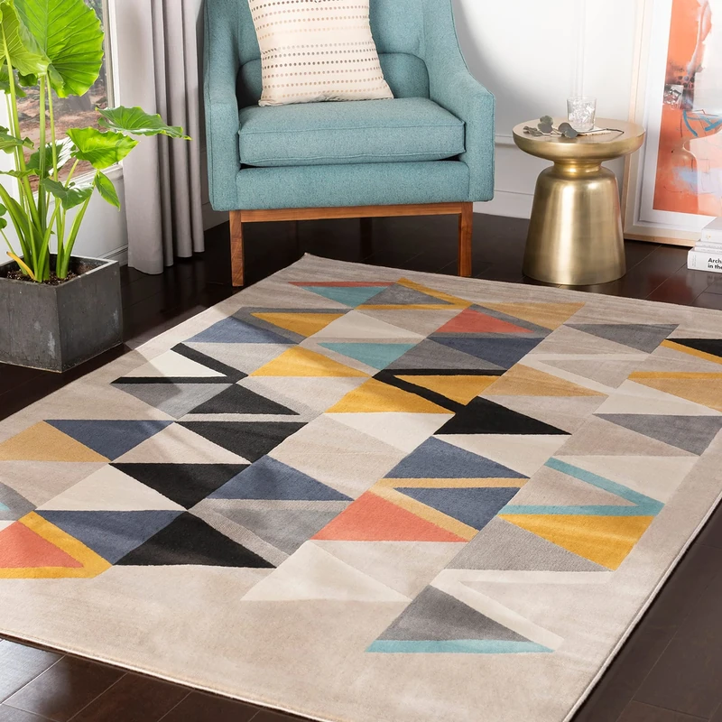 Livabliss Marietta Geometric Rug - Scandi Area Rugs Living Room 160x220 cm, Dining, Kitchen - Neutral, Abstract Patterned Rugs, Boho Style, Easy Care Pile - Large Rug, Beige, Orange, Grey