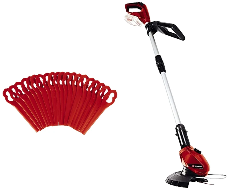 Einhell GE-CT 18 Li Solo Power X-Change 18 V Cordless Lithium Grass Trimmer with 20 cm Cutting Width (240 mm Cutting Circuit, 20 Plastic Blades) - Red with Extra Trimmer Blade