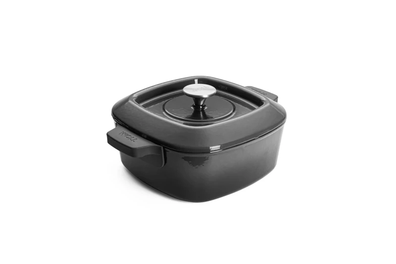 Woll Iron Cast Iron Pot with Lid and Silicone Handles - Inductive, Diameter 24 cm, 11 cm High, 4.2 litres, Suitable for All Hobs, Cast Iron, Oven-Safe up to 250°, Grey