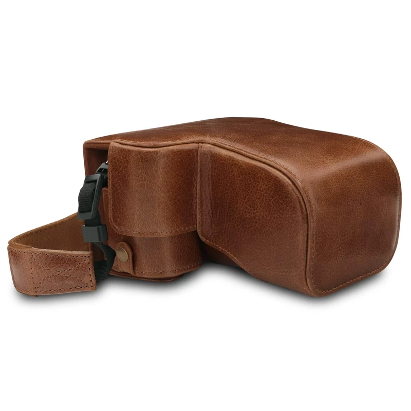 MegaGear MG1656 Ever Ready Genuine Leather Camera Case Compatible with Sony Alpha A6100, A6400 (18-135mm) - Brown