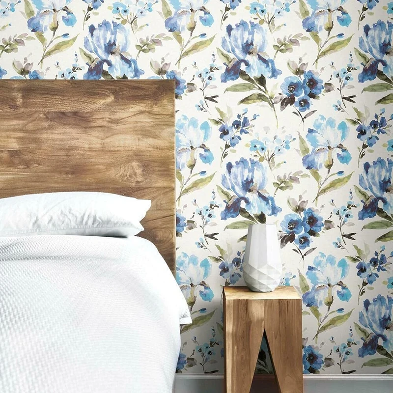 RoomMates RMK11301RL Blue Iris Floral Peel and Stick Wallpaper