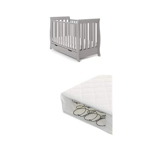 Obaby Stamford Sleigh Mini Cot Bed and Sprung Mattress - Warm Grey