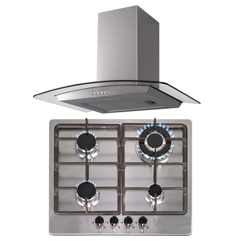 SIA 60cm 4-Burner Gas Hob with Curved Glass Chimney Hood