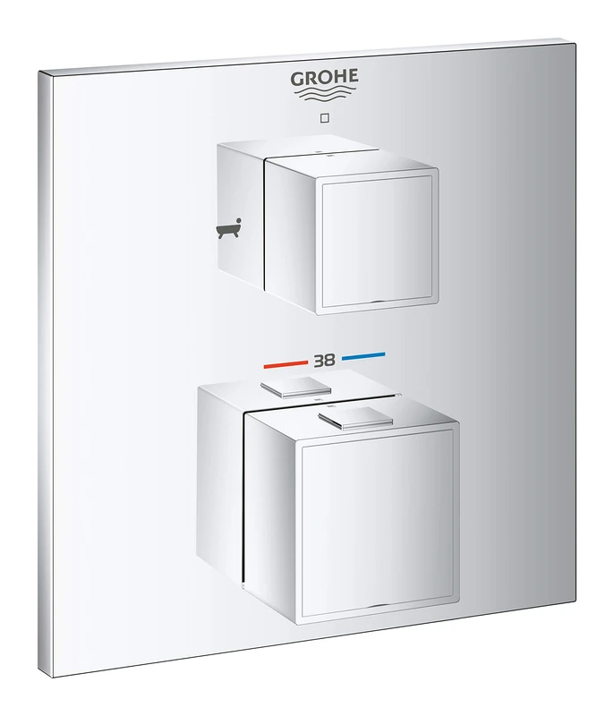 GROHE Grohtherm Cube Thermostatic Bath Mixer Trim Set to Control Shower and Bath Filling Functions, Concealed Installation, Chrome, 24155000