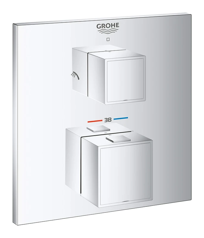 GROHE Grohtherm Cube Thermostatic Shower Mixer Trim Set to Control 2 Showers, Concealed Installation, Chrome, 24154000
