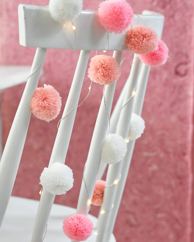 Talking Tables 2m LED Pom Pom Fairy String Lights - Pink - Image 1