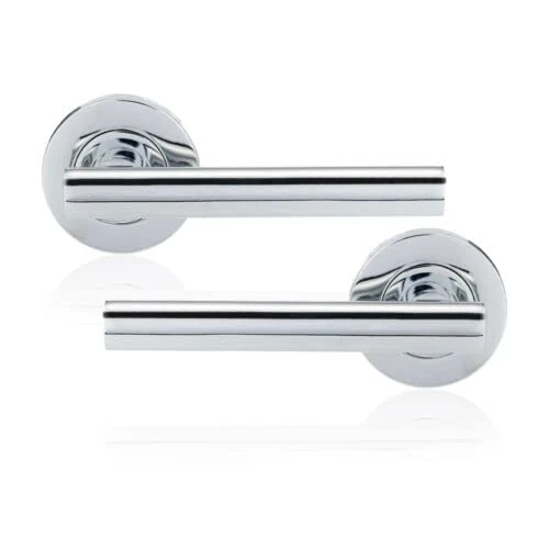 XFORT Polished Chrome Liberty Lever On Rose Door Handles, T-bar Lever Latch Rose Door Handle, Ideal for Internal Wooden Doors for Home and Office (1 Pair)