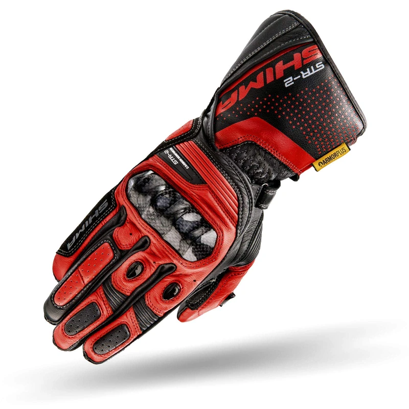 SHIMA STR-2 Motorbike Gloves Mens Leather Long Biker Armoured Protectors Motorcycle Perforated Ventilated Cool Reinforced Touchscreen Motorsport Glove Motorbikes Summer Autumn (Mens, Black/Red, XL)