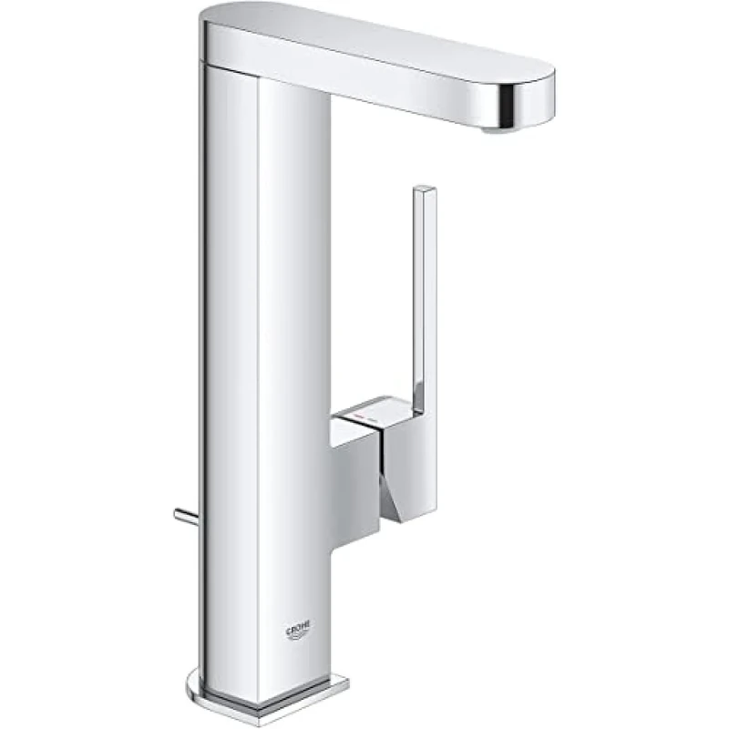 GROHE Plus Single Lever Basin Mixer, L-Size, Swivel Spout, Push Open Waste Set. Water-Saving Tap in Chrome Finish. 23873003