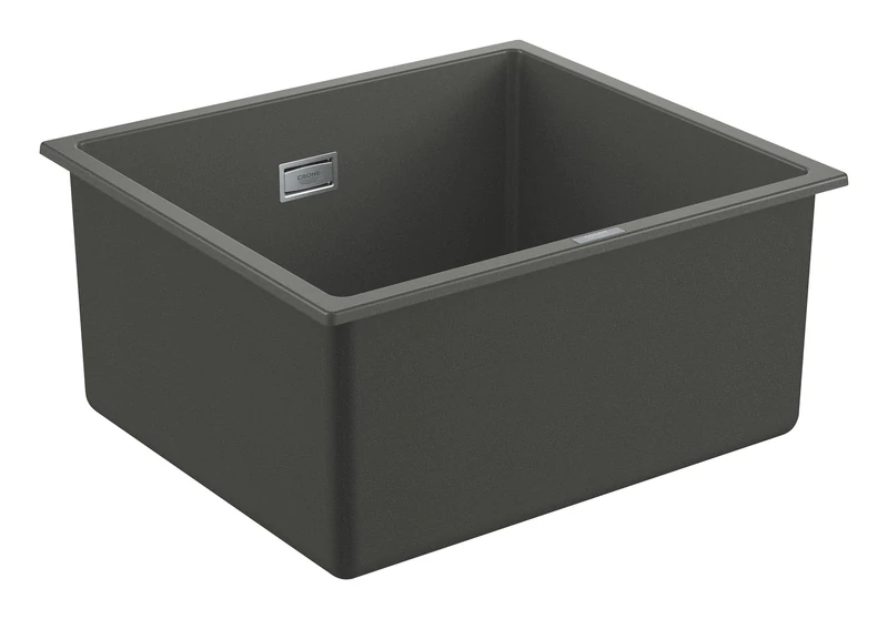 GROHE K700U - Quartz Composite Kitchen Sink Undermounted with Overflow (1 bowl 417x366x203mm, Included: Waste Kit, Basket Strainer Waste, Mounting Set), Dimensions 457 x 406 mm, Granite Gray, 31653AT0