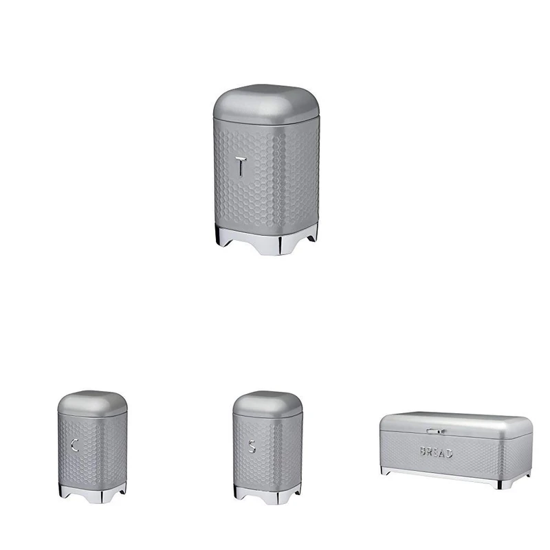 KitchenCraft Lovello Textured Tea, Coffee and Sugar Canisters with Bread Bin, Shadow Grey - Image 1