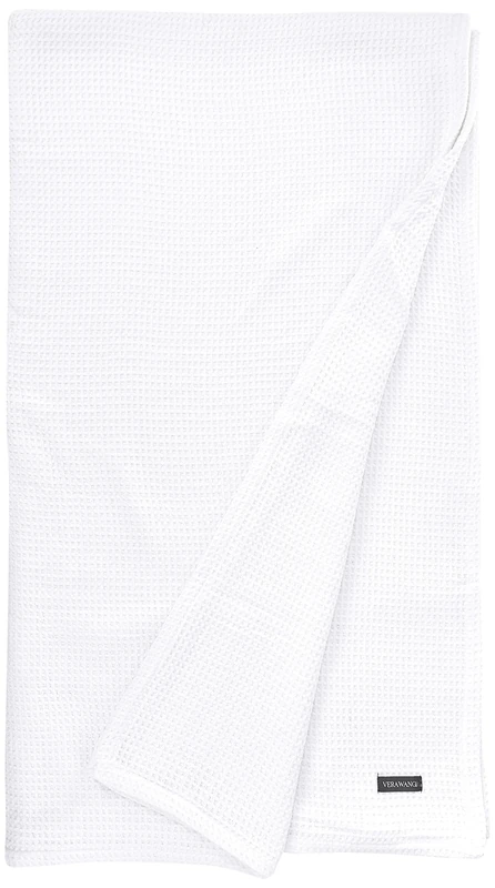 Vera Wang - King Blanket, Luxury Cotton Bedding, Soft Home Decor with Waffle Weave Knit (Waffleweave White, King)