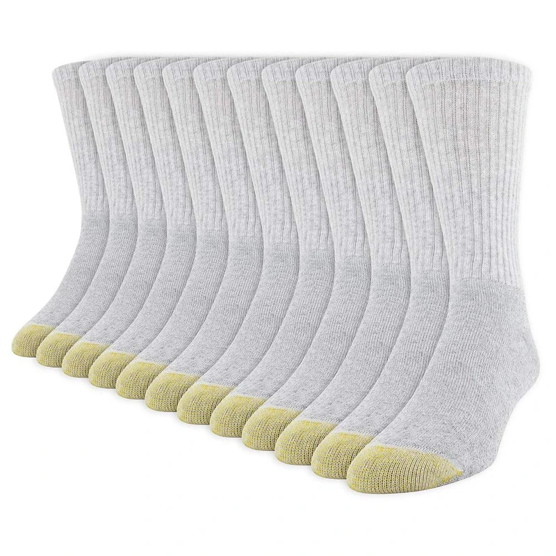 Gold Toe Men's 656s Cotton Crew Athletic Socks, Multipairs, Grey Heather (12-Pairs), Large (Pack of 12)