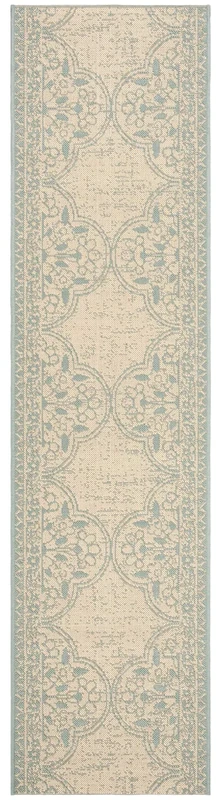 SAFAVIEH Transitional Rug for Indoor & Outdoor - Beachhouse Collection, Short Pile, in Aqua and Cream color, 61 X 244 cm