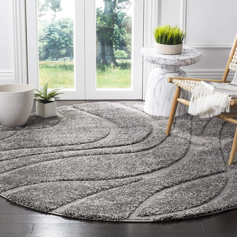 Safavieh Shag Rug for Living Room, Dining Room, Bedroom - Florida Shag Collection, High Pile, in Grey and Grey, 122 X 122 cm