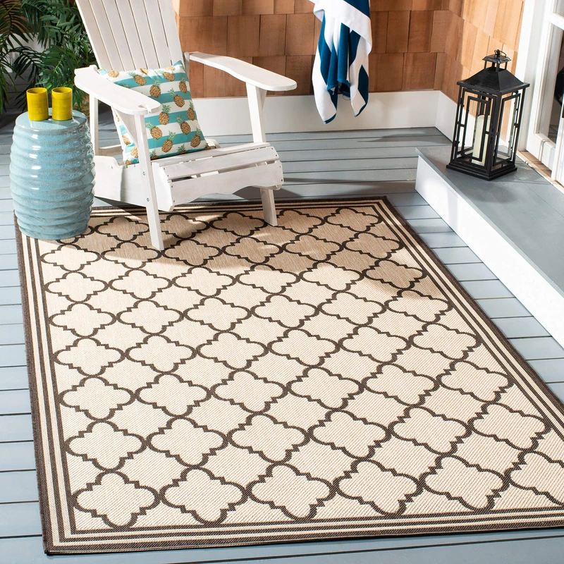 SAFAVIEH Geometric Rug for Living Room, Dining Room, Bedroom - Beachhouse Collection, Short Pile, in Creme and Brown, 122 X 183 cm