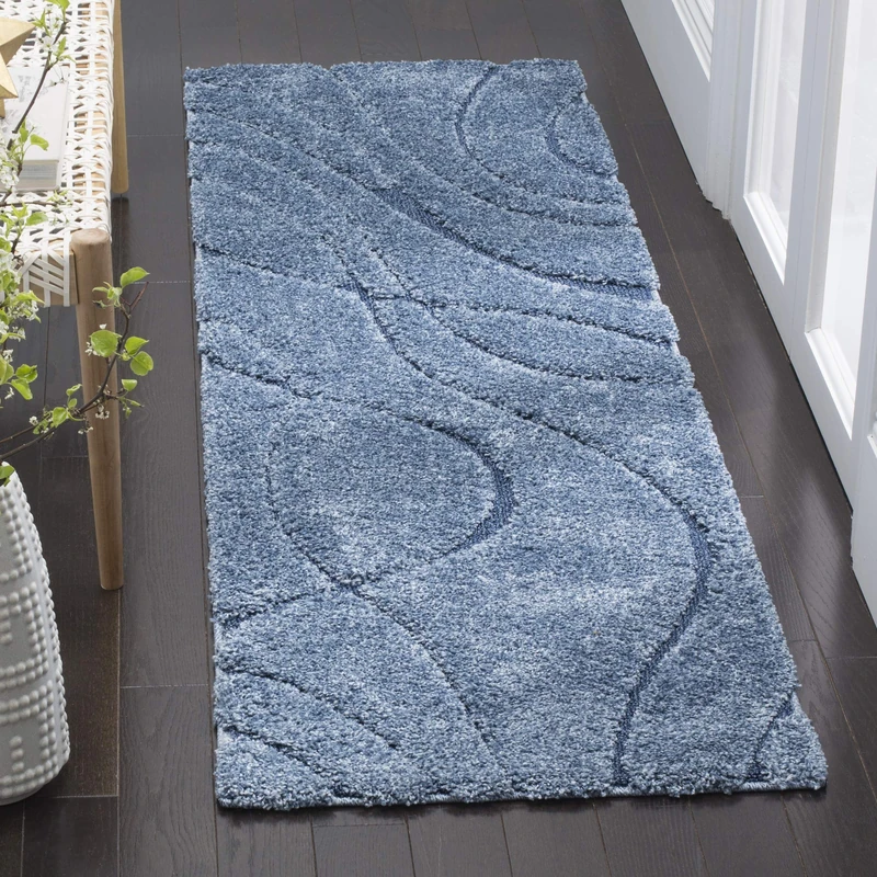 Safavieh Shag Rug for Living Room, Dining Room, Bedroom - Florida Shag Collection, High Pile, in Light Blue and Blue, 69 X 152 cm