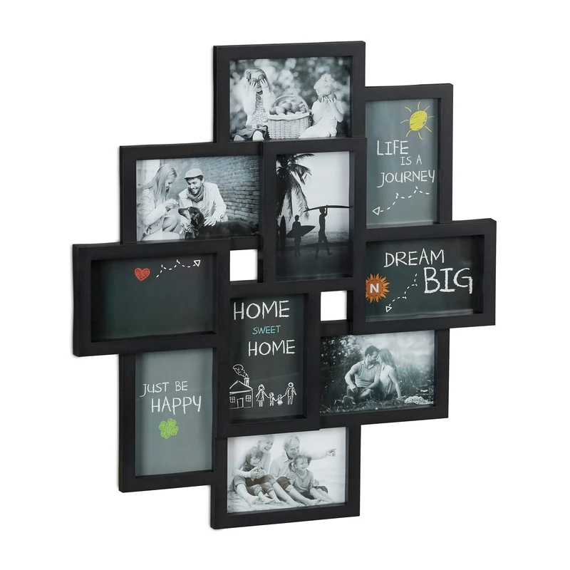 Relaxdays Collage Multi Picture Frame, For 10 Photos, For Pictures 9 x 13 cm,Vertical & Horizontal Format, H x W 55 x 50 cm, Black