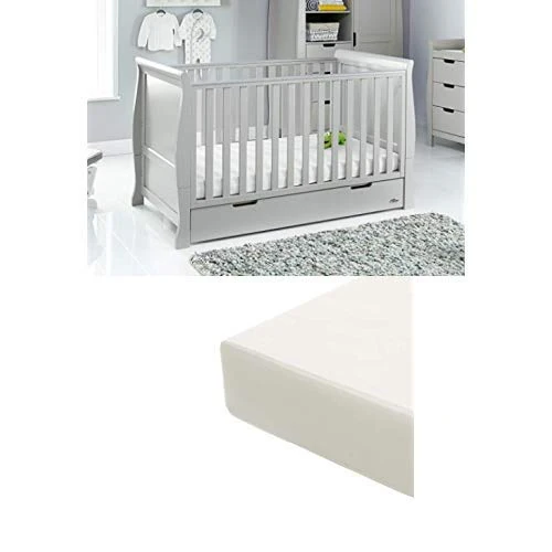 Obaby Stamford Sleigh Classic Cot Bed and Foam Mattress - Warm Grey