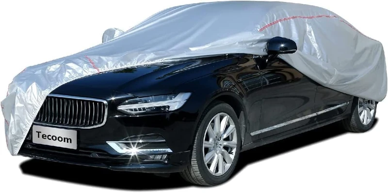 Tecoom Hard Shell Oxford Material Door Shape Zipper Design Waterproof UV-Proof Windproof Car Cover for All Weather Indoor Outdoor Fit 191-200 Inches Sedan