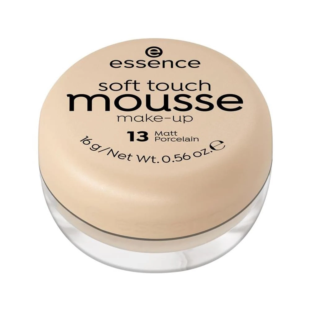 essence cosmetics Soft Touch Mousse Make-Up, Foundation, No. 13 Matt Porcelain, Nude, for Combination Skin, Softening, Matte, Natural, Vegan, Perfume, No Alcohol (16 g)