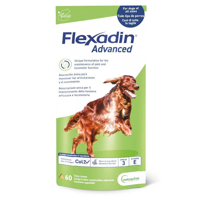 Flexadin Advanced Joint Care Supplement for Dogs containing Undenatured Type II Collagen, Boswellia serrata, Omega 3 & Vitamin E/Promotes joint health, mobility & flexibility | 60 chews
