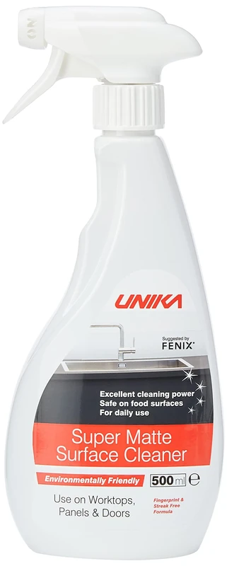 UNIKA Super Matte Laminate Cleaner & Microfibre Cloth – Surface Cleaner Spray for Kitchen Worktops, Panels & Doors – Removes Fingerprints & Grease – Biodegradable – 500ml