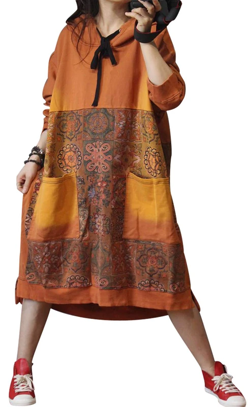 Mrs Duberess Women Casual Loose Ethnic Floral Hoodies Sweatshirts Jackets (One Size, Orange Style 1)