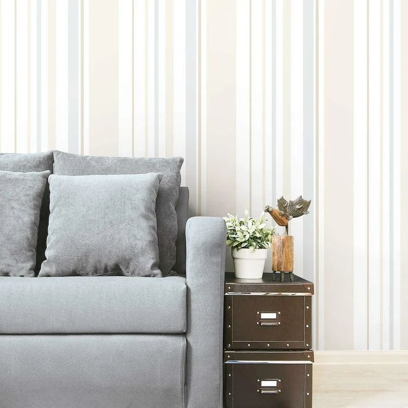 RoomMates RMK11297RL Stripes Peel and Stick Wallpaper, Tan