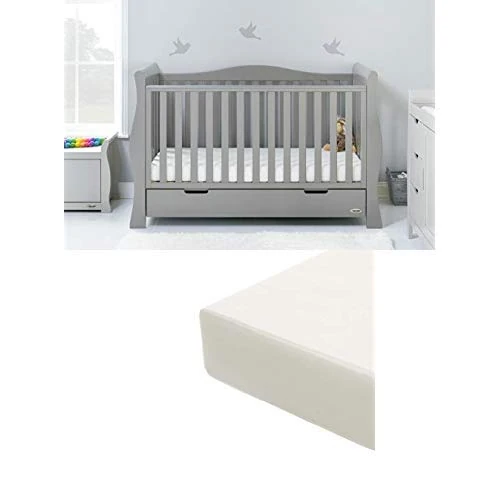 Obaby Stamford Sleigh Luxe Cot Bed and Foam Mattress - Warm Grey