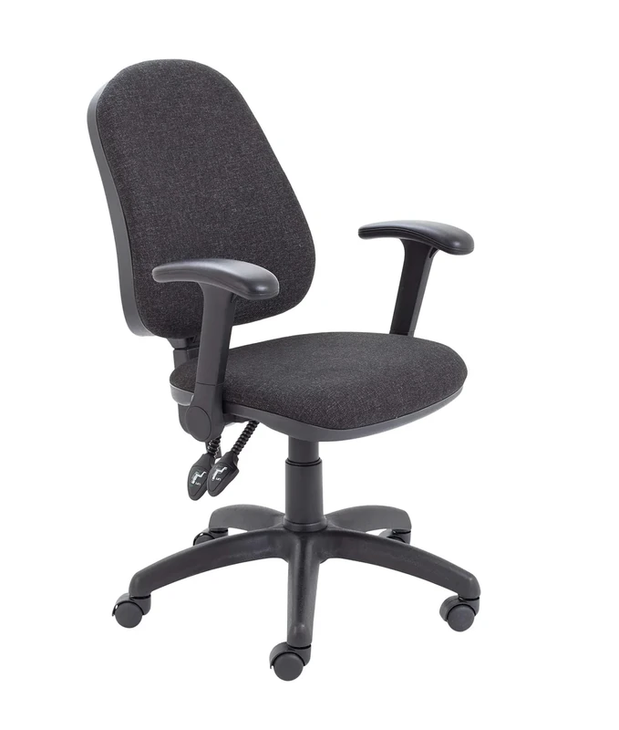 Office Hippo 2 Lever Office Chair with Height Adjustable Flip-Up Arms, Computer Desk Chair with Curved Back, Swivel Chair with Adjustable Backrest, Holds Up to 115kg, 2 Year Wty - Charcoal