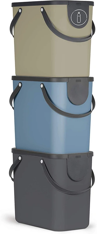 Rotho Albula recycle waste bin 3x25l with lid, plastic (PP), multicoloured, 3x25 litres (3 x 40x23.5x34 cm) - Image 1