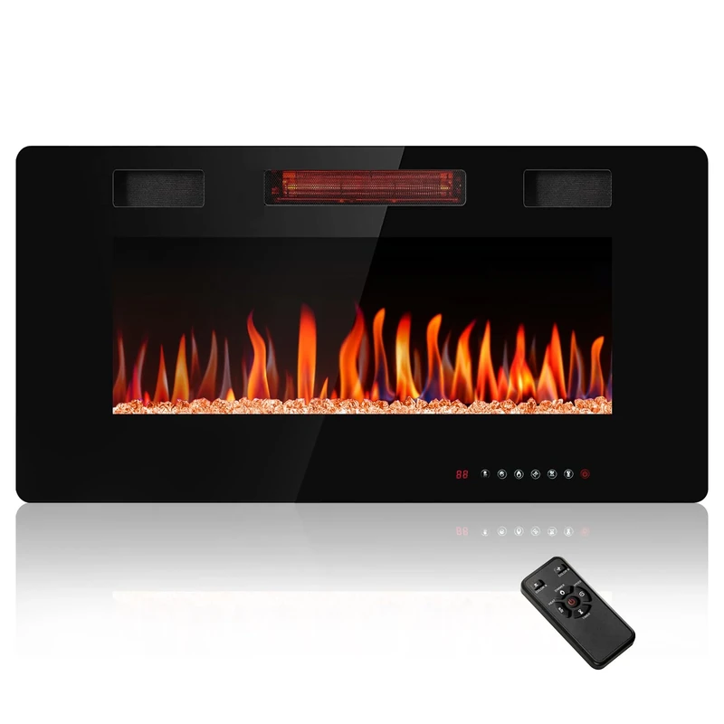 R.W.FLAME 50" Recessed and Wall Mounted Electric Fireplace, 5100BTU Thin Electric Fireplace Heater with Low Noise,Fit for 2 x 4 and 2 x 6 Stud, Remote Control, Adjustable Flame Color and Brightness.