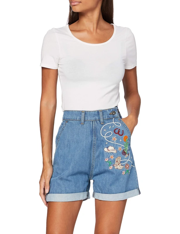Queen Kerosin Women's Western Denim Shorts Not Applicable, Light Blue, M