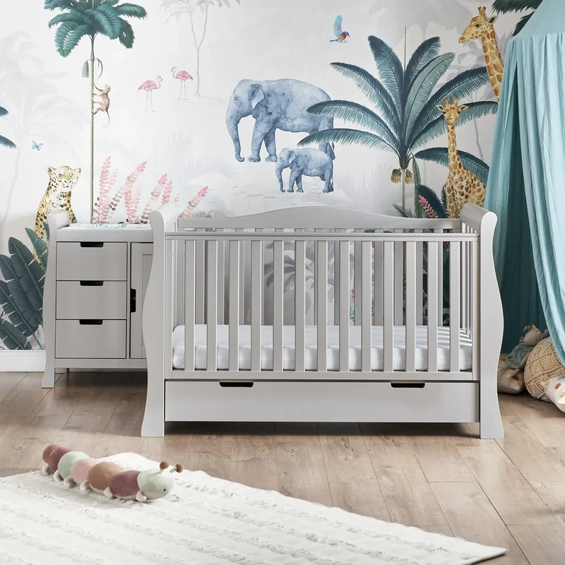 Obaby Stamford Luxe Sleigh Cot Bed, Warm Grey