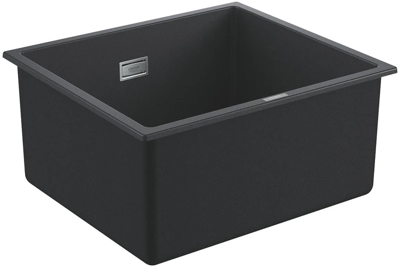 GROHE K700U - Quartz Composite Sink Undermounted with Overflow (1 bowl 417 x 366 x 203 mm, Included: Waste Kit, Basket Strainer Waste, Mounting Set), Dimensions: 457 x 406 mm, Granite Black, 31653AP0