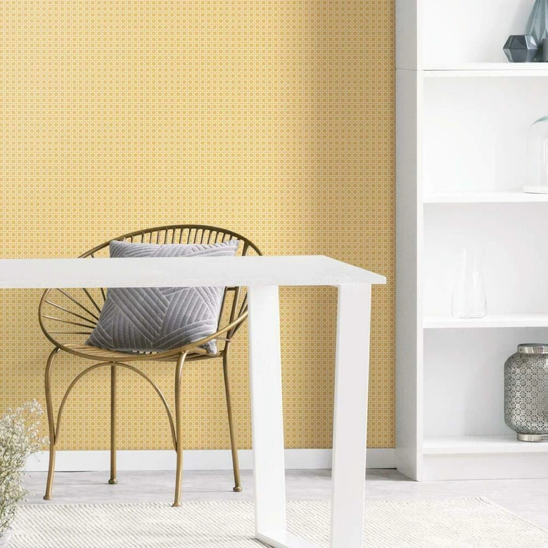 ROOMMATES Yellow Caning Adhesive Wallpaper