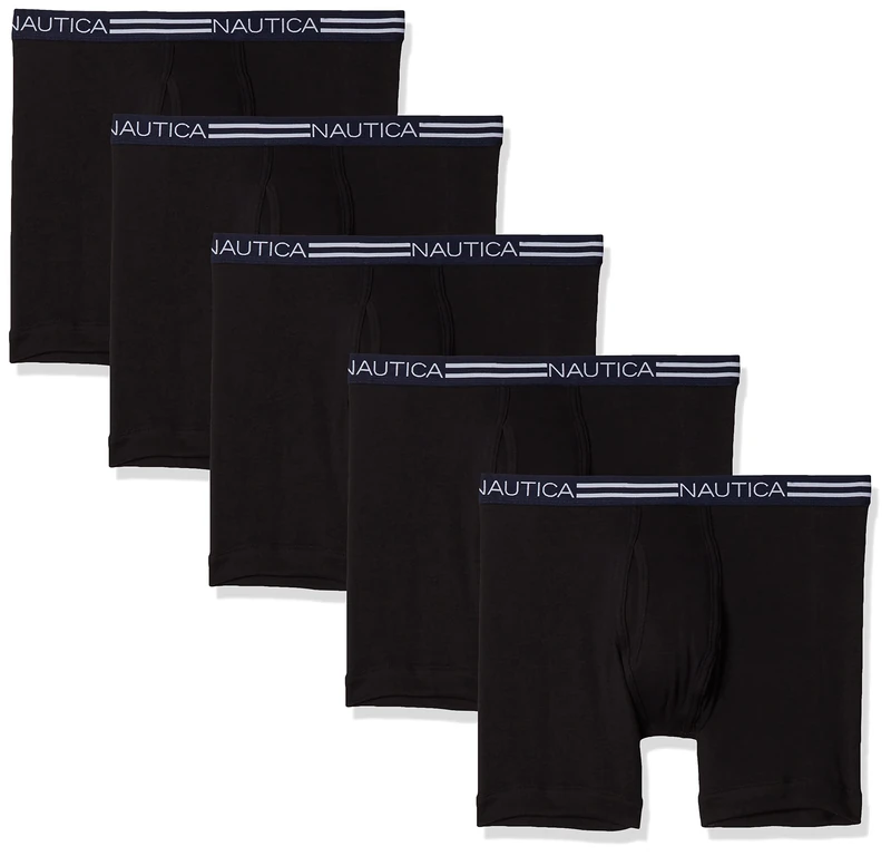 Nautica Men's Classic Cotton Boxer Brief Multipack, Black-5 Pack, Large (Pack of 5)