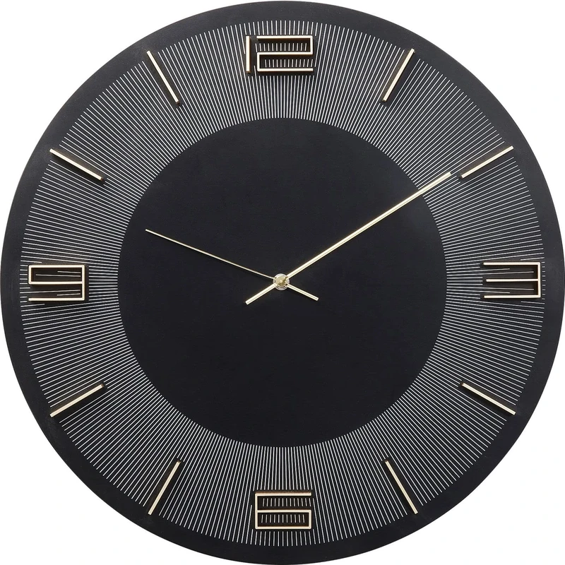 Kare Leonardo Design Wall Clock Black / Gold 49 cm Diameter Modern Aluminium Round Clock for Living Room Bedroom Office Battery Not Included