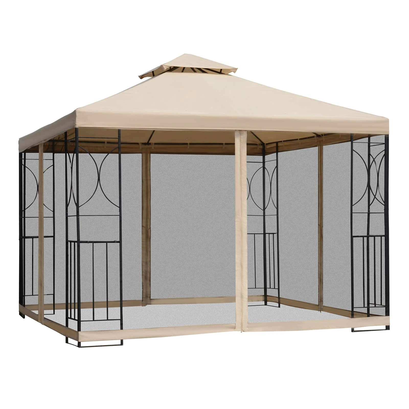 Outsunny 3 m x 3 m Garden Gazebo, Double Roof Outdoor Gazebo Canopy Shelter with Netting, Solid Steel Frame for Garden, Lawn, Backyard and Deck