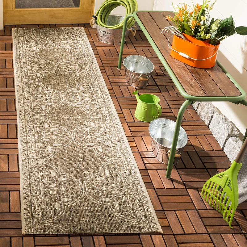 SAFAVIEH Transitional Rug for Indoor & Outdoor - Beachhouse Collection, Short Pile, in Cream and Beige color, 61 X 244 cm