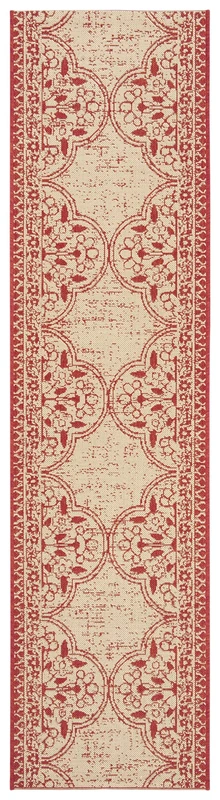 SAFAVIEH Transitional Rug for Indoor & Outdoor - Beachhouse Collection, Short Pile, in Red and Creme color, 61 X 244 cm