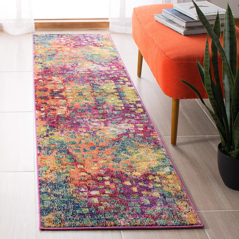Safavieh Boho Rug for Living Room, Dining Room, Bedroom - Madison Collection, Short Pile, in Fuchsia and Gold, 80 x 180 cm