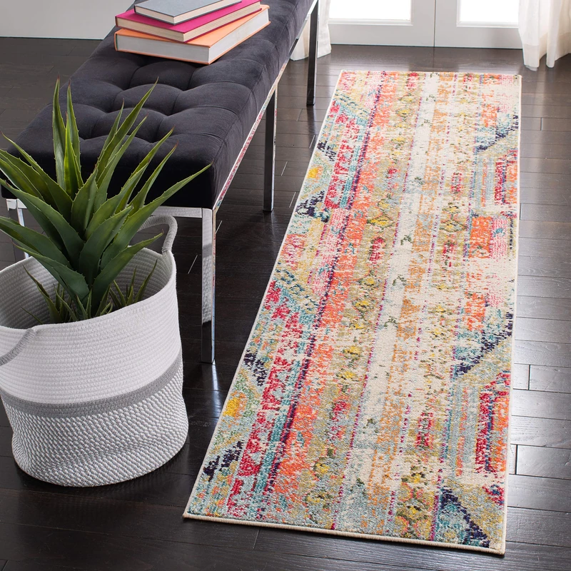 SAFAVIEH Boho Rug for Living Room, Dining Room, Bedroom - Madison Collection, Short Pile, in Blue and Orange, 80 x 180 cm