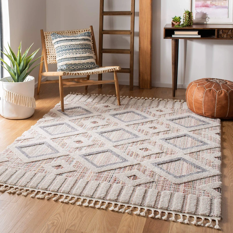 Safavieh Moroccan Indoor Woven Rectangle Area Rug, Marrakesh Collection, MRK523, in Grey/Multi, 122 X 183 cm for Living Room, Bedroom or Any Indoor Space