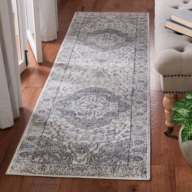 Safavieh Classic Indoor Woven Runner Area Rug, Oregon Collection, ORE867, in Ivory / Grey, 66 X 244 cm for Living Room, Bedroom or Any Indoor Space